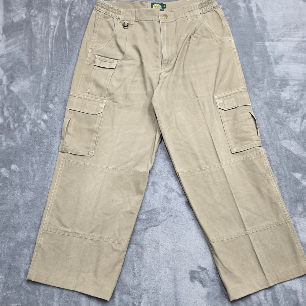 Cabelas Mens Size 38 Tan Cotton Canvas Cargo Pants Outdoor Work Utility Wide Leg